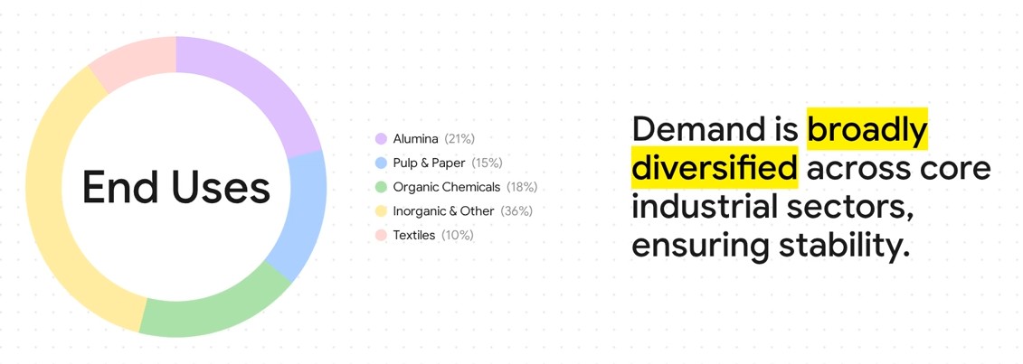 Application share of total demand of caustic soda 